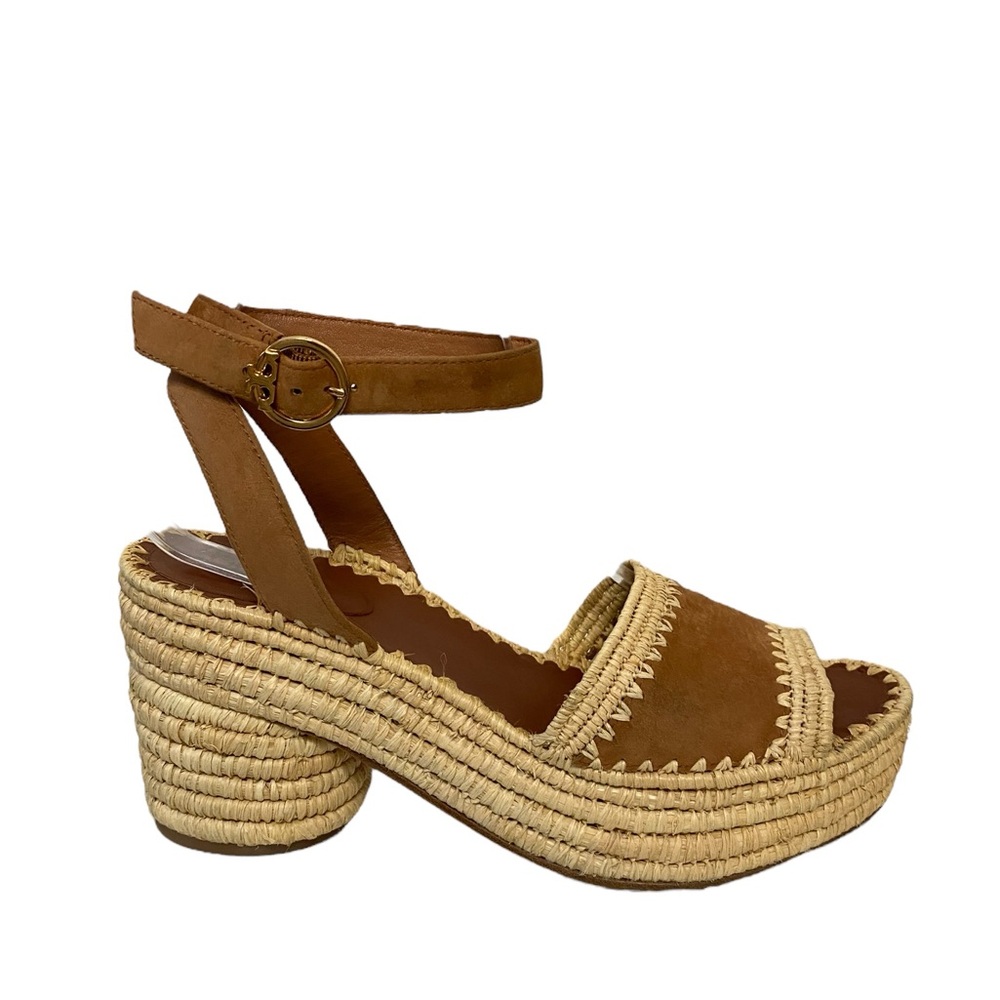 Tory Burch Arianne Platform Ankle Strap Chunky‎ Heel 90mm Sandal Brown 10 - Picture 4 of 15